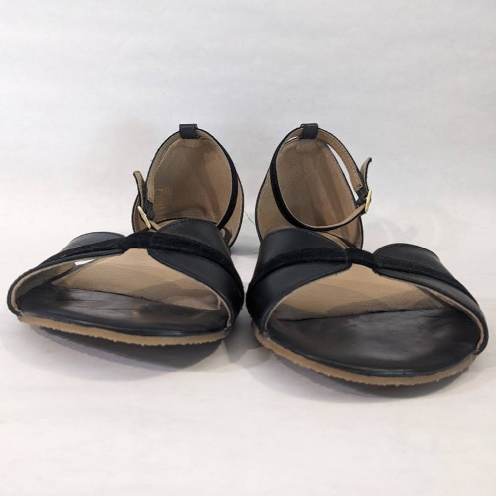 Shapen Poppy Black Leather Barefoot Sandals Women 42 Minimalist Ankle Strap Flat - Picture 3 of 13